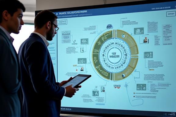 Engineers reviewing a circular economy flowchart.