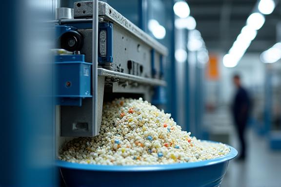 A factory machine processing recycled materials.