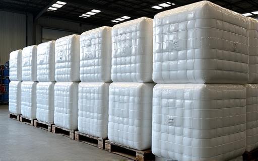Neatly stacked bales of recycled plastic.